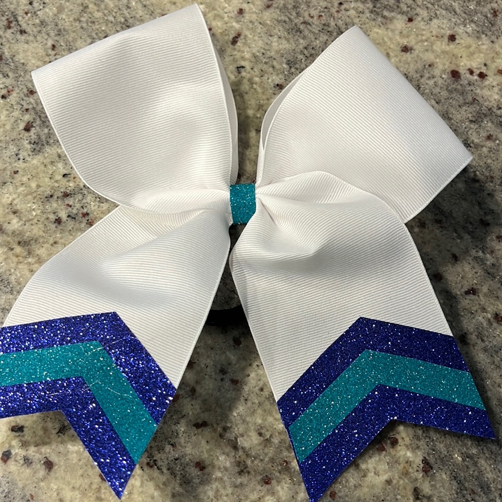 Cheer Bow! Never used! Light navy and teal glitter design!